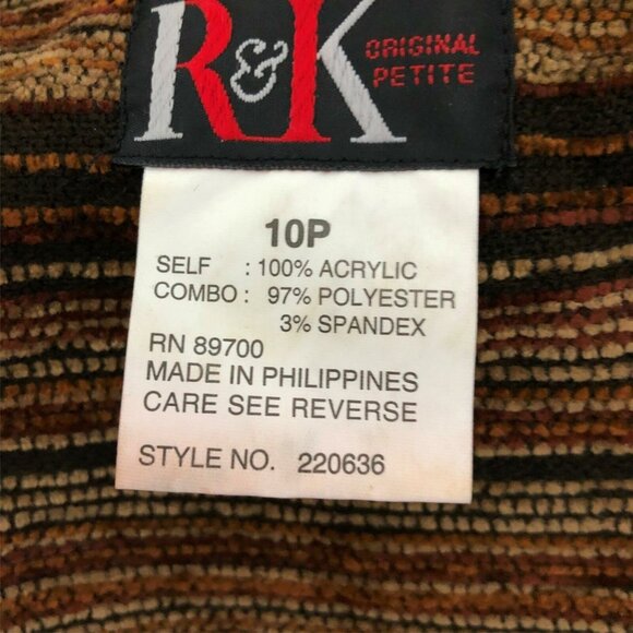 R & K Original Blazer Womens 10P Button Down Jacket Brown Tan Red Striped Career - Picture 7 of 12